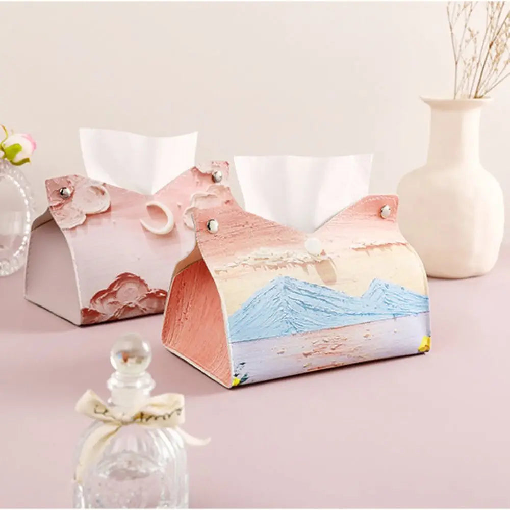 🎀Kreatív rózsaszín bőr papírzsebkendő tartó – 🎀 Tartós papírtörlő tároló