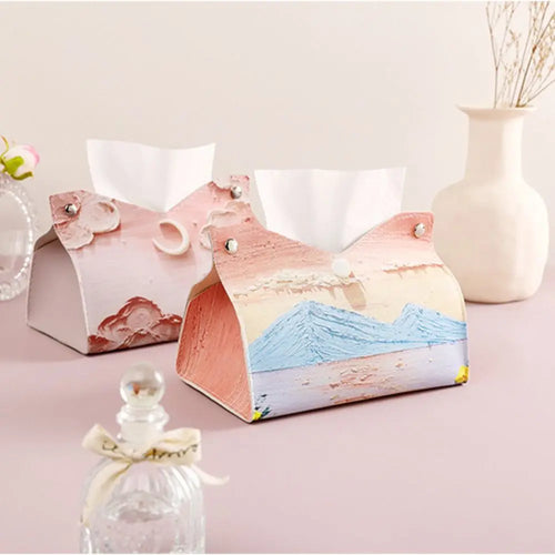 🎀Kreatív rózsaszín bőr papírzsebkendő tartó – 🎀 Tartós papírtörlő tároló